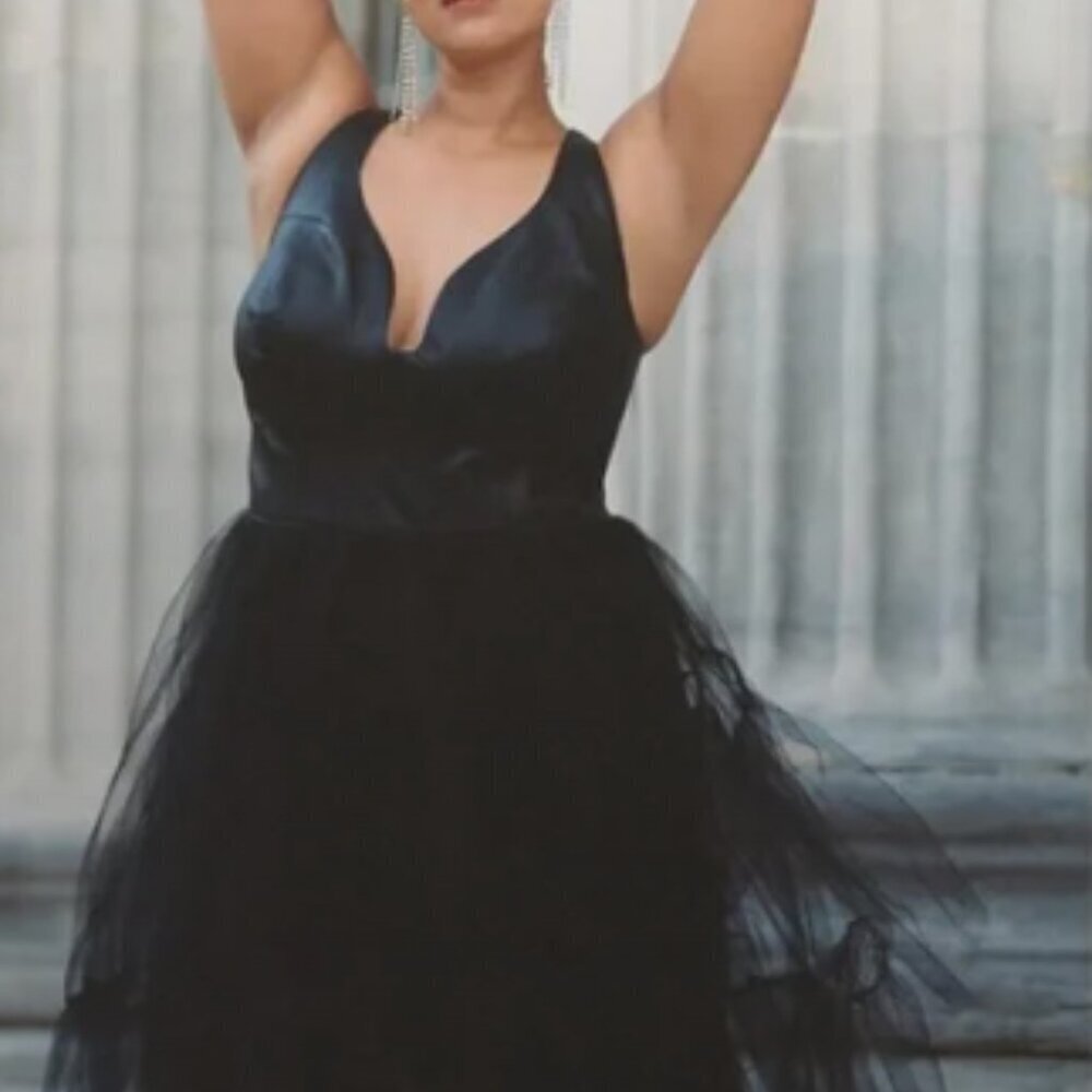 Anthropologie Black Leather and Tulle Dress Size For (4)
